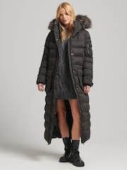 Superdry Black Microfibre Expedition Longline Parka Coat - Image 1 of 6