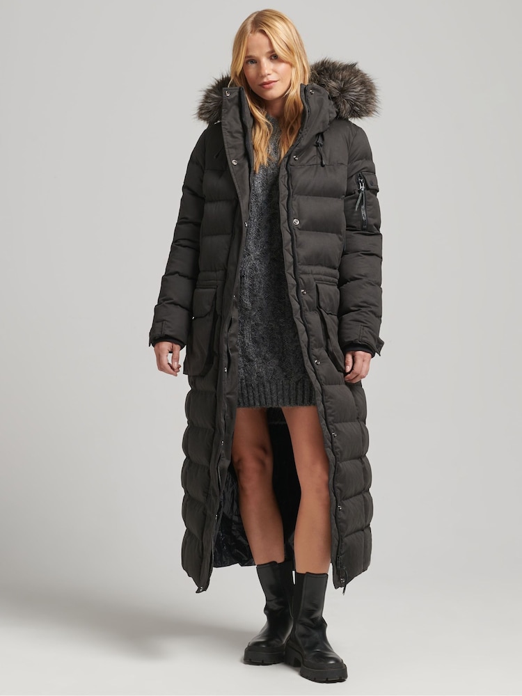 Superdry Black Microfibre Expedition Longline Parka Coat - Image 1 of 6