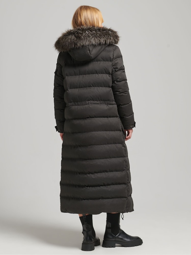 Superdry Black Microfibre Expedition Longline Parka Coat - Image 2 of 6