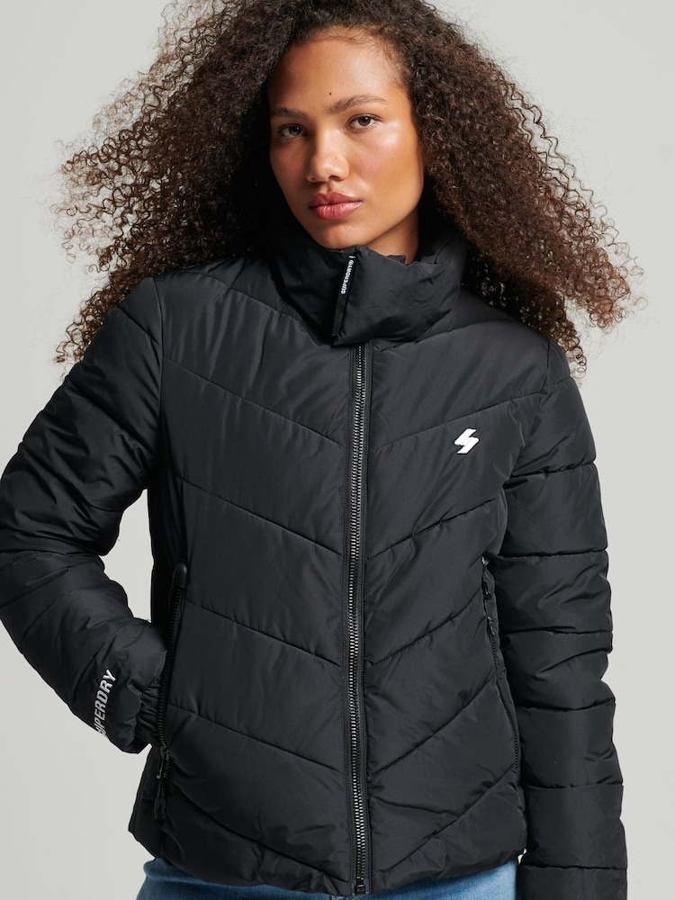 Superdry Black Non Hooded Sports Puffer Jacket - Image 1 of 3