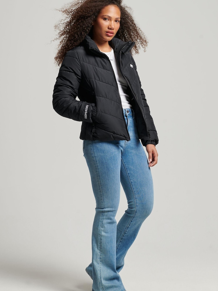 Superdry Black Non Hooded Sports Puffer Jacket - Image 2 of 3
