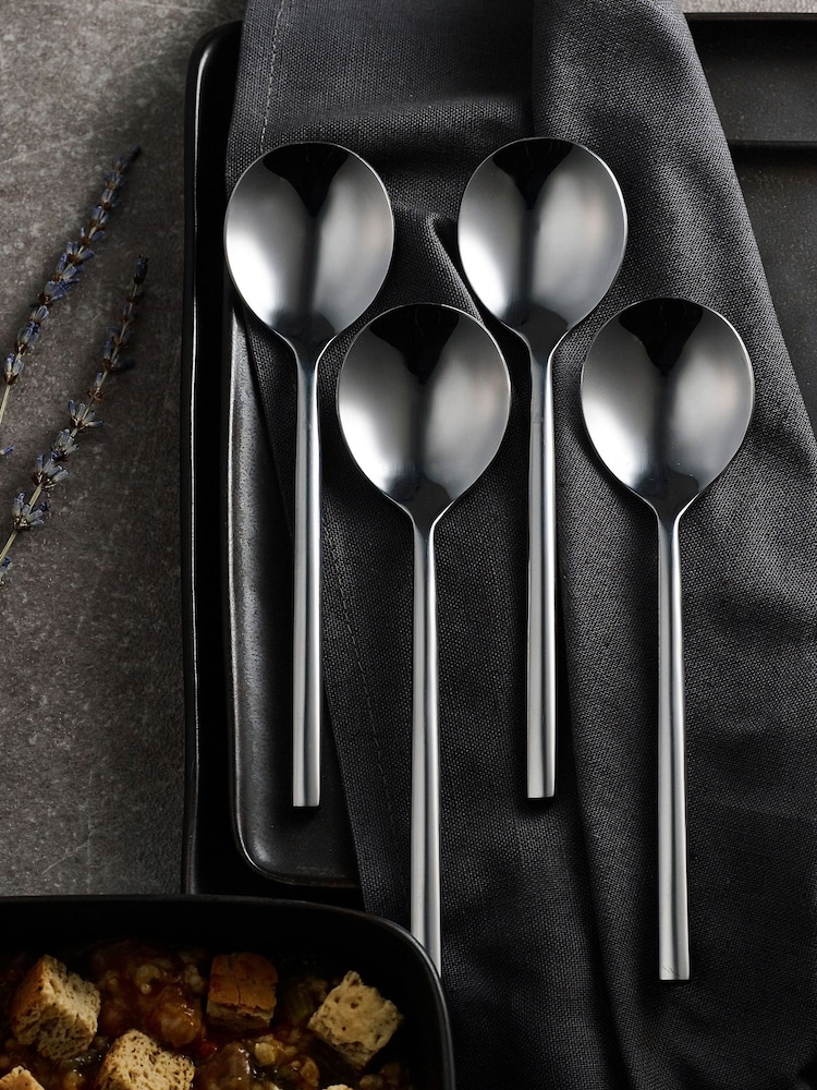 Silver 4 Piece Soup Spoon Hampton Stainless Steel Latte Set - Image 1 of 2 Silver 4 Piece Soup Spoon Hampton Stainless Steel Latte Set - Image 1 of 2