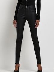 River Island Black Mid Rise Coated Skinny Jeans - Image 1 of 6