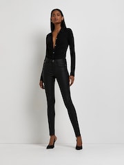 River Island Black Mid Rise Coated Skinny Jeans - Image 3 of 6