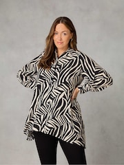 Live Unlimited Black Petite Linear Print Hanky Hem Shirt - Image 1 of 4