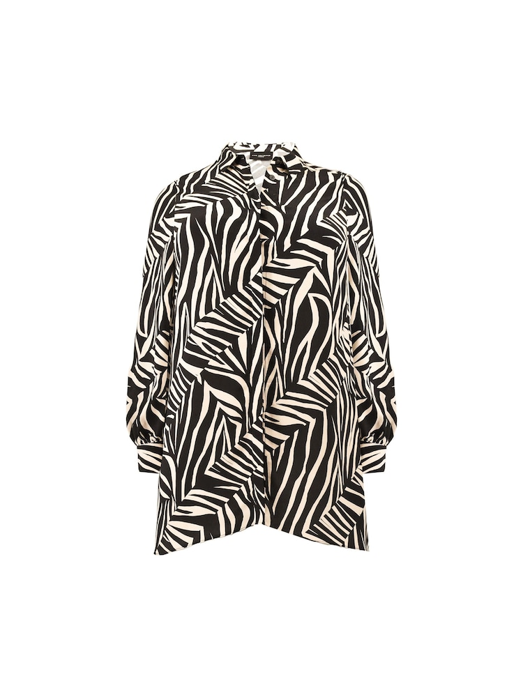 Live Unlimited Black Petite Linear Print Hanky Hem Shirt - Image 4 of 4