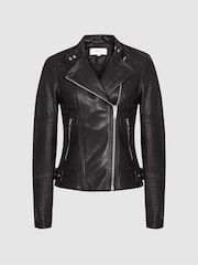 Reiss Black Tallis Leather Biker Jacket - Image 2 of 6