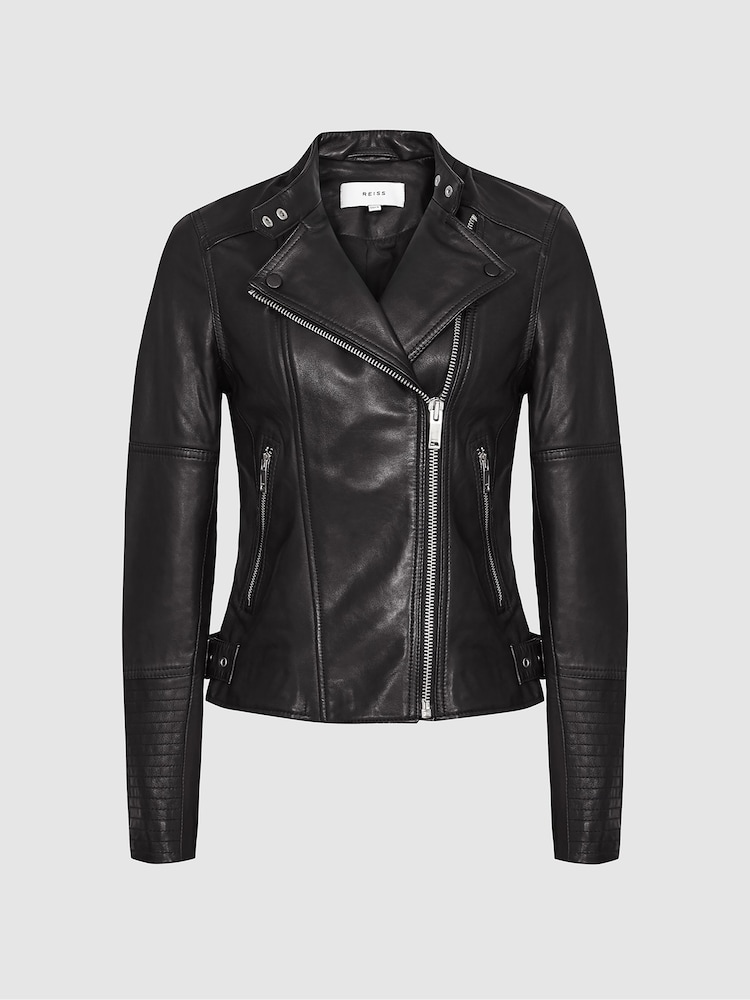 Reiss Black Tallis Leather Biker Jacket - Image 2 of 6