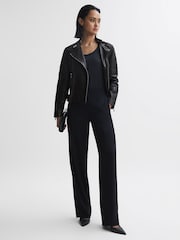 Reiss Black Tallis Leather Biker Jacket - Image 3 of 6