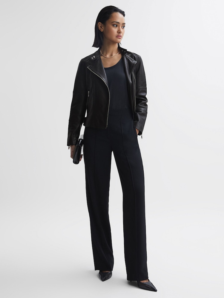 Reiss Black Tallis Leather Biker Jacket - Image 3 of 6