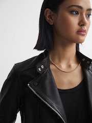 Reiss Black Tallis Leather Biker Jacket - Image 4 of 6