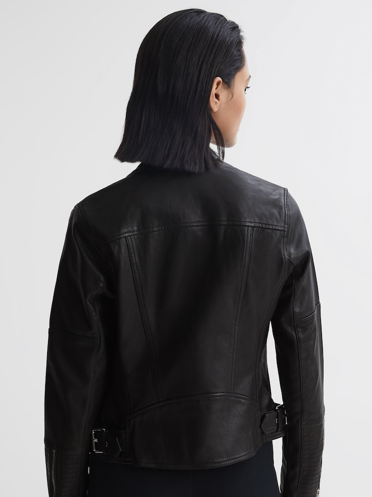 Reiss Black Tallis Leather Biker Jacket - Image 5 of 6