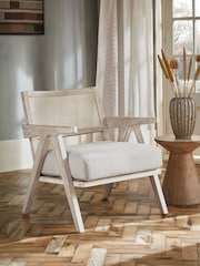Lime Washed Oak Effect, Contemporary Natural Abel Wooden Rattan Accent Chair - Image 1 of 8