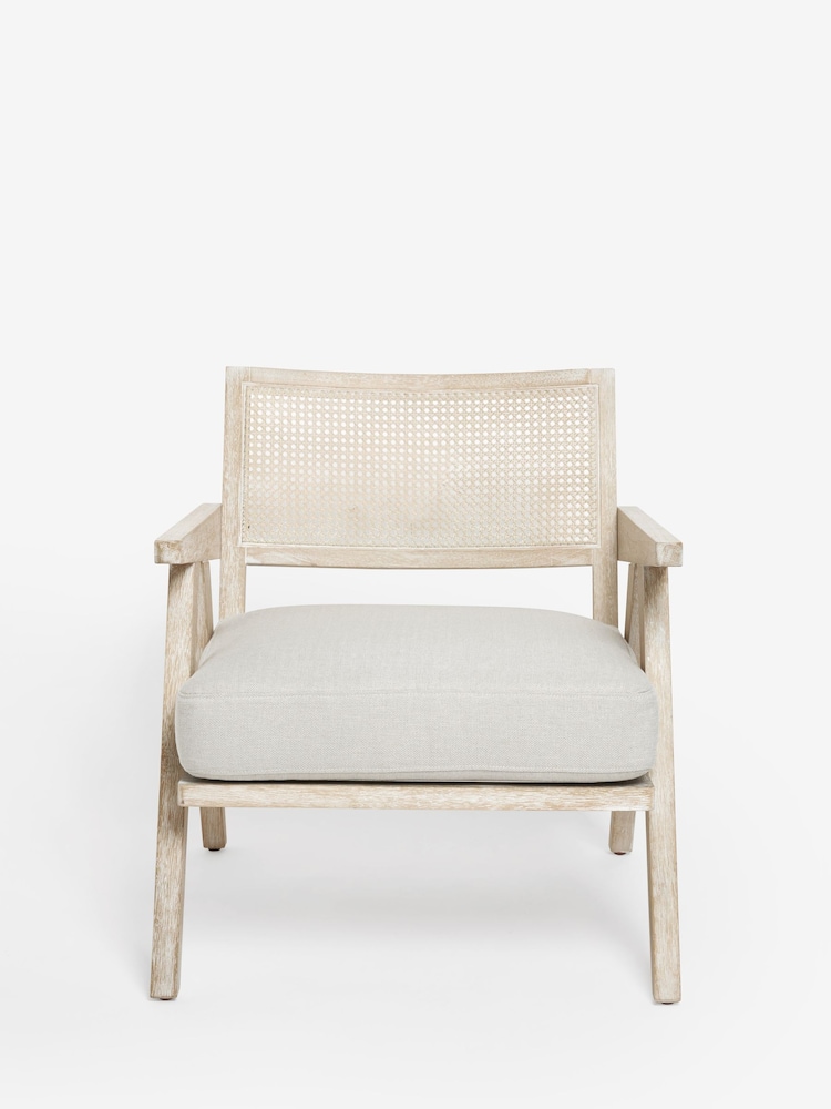 Lime Washed Oak Effect, Contemporary Natural Abel Wooden Rattan Accent Chair - Image 2 of 8
