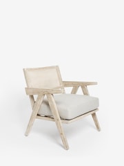 Lime Washed Oak Effect, Contemporary Natural Abel Wooden Rattan Accent Chair - Image 3 of 8