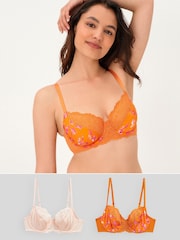 Orange Print/Pink Non Pad Full Cup Bras 2 Pack - Image 1 of 4