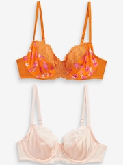 Orange Print/Pink Non Pad Full Cup Bras 2 Pack - Image 2 of 4