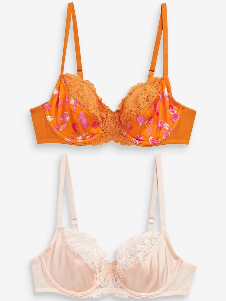 Orange Print/Pink Non Pad Full Cup Bras 2 Pack - Image 2 of 4