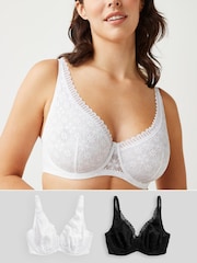 Black/White DD+ Non Pad Full Cup Geo Lace Bras 2 Pack - Image 1 of 7
