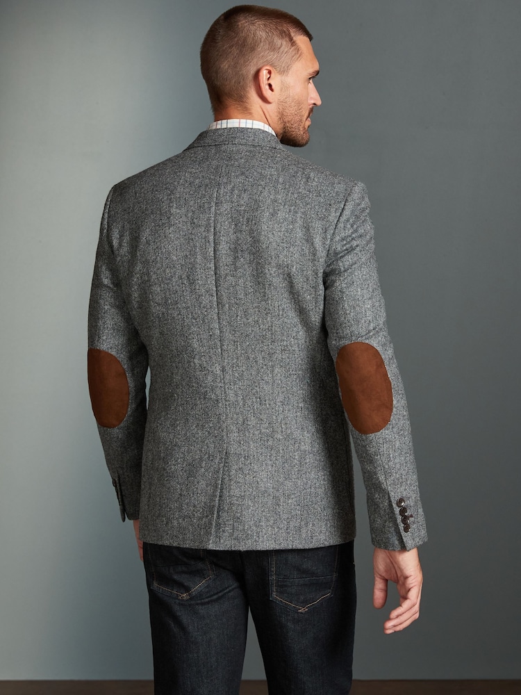 Grey Signature Moons British Wool Textured Blazer With Elbow Patches - Image 3 of 11