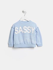 River Island Blue 100% Cotton Sassy Print T-Shirt - Image 1 of 3