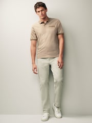 Neutral Brown Geo Short Sleeve Print Polo Shirt - Image 2 of 9