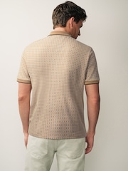 Neutral Brown Geo Short Sleeve Print Polo Shirt - Image 3 of 9