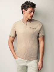 Neutral Brown Geo Short Sleeve Print Polo Shirt - Image 4 of 9