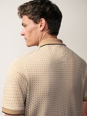 Neutral Brown Geo Short Sleeve Print Polo Shirt - Image 5 of 9
