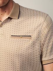 Neutral Brown Geo Short Sleeve Print Polo Shirt - Image 6 of 9