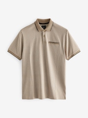 Neutral Brown Geo Short Sleeve Print Polo Shirt - Image 7 of 9