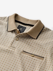 Neutral Brown Geo Short Sleeve Print Polo Shirt - Image 8 of 9