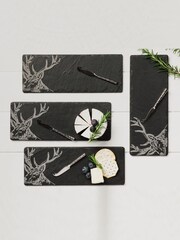 The Just Slate Company 4 Pack Natural Mini Stag Cheese Board & Knife Set - Image 1 of 3
