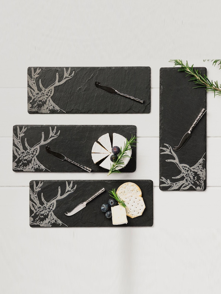 The Just Slate Company 4 Pack Natural Mini Stag Cheese Board & Knife Set - Image 1 of 3