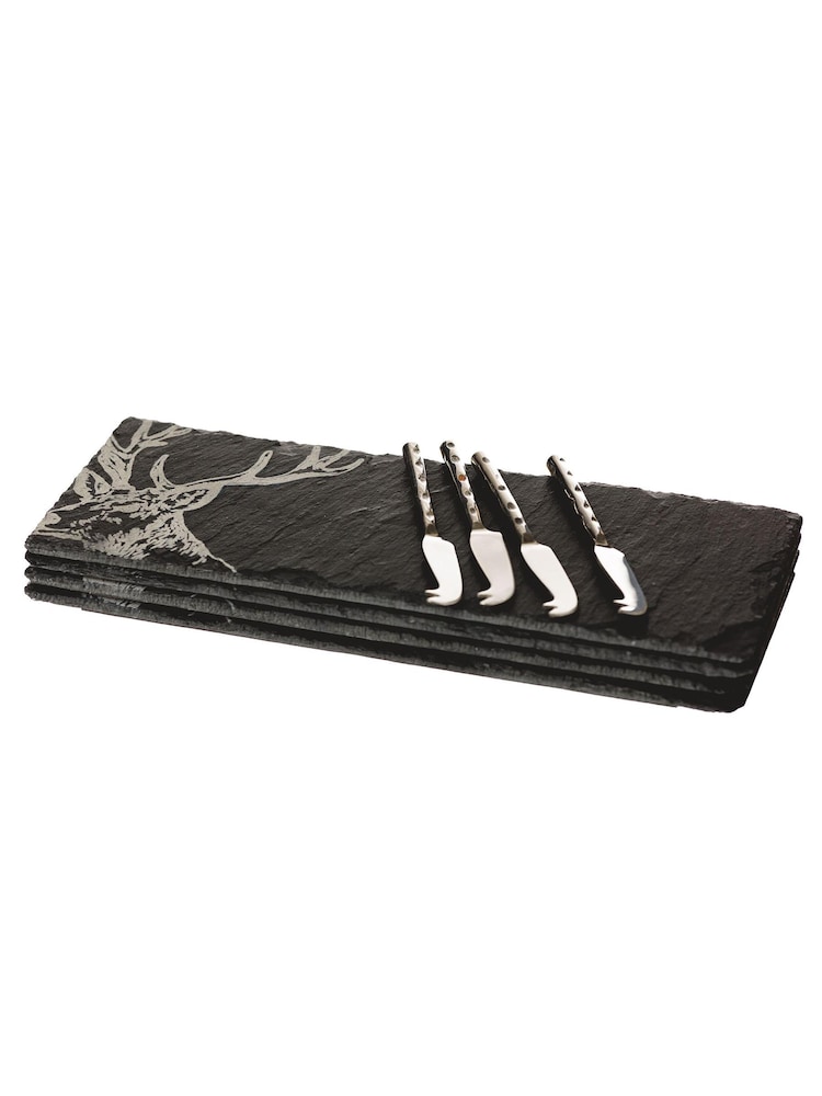 The Just Slate Company 4 Pack Natural Mini Stag Cheese Board & Knife Set - Image 2 of 3