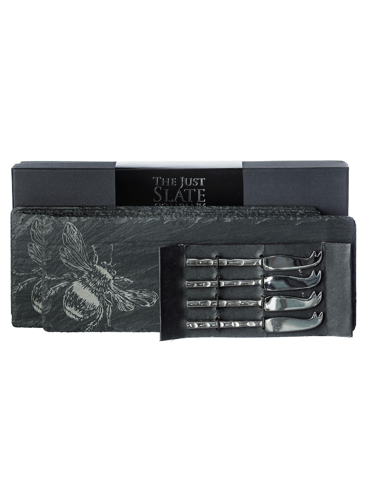 The Just Slate Company 4 Pack Natural Mini Bee Cheese Board & Knife Set - Image 3 of 4