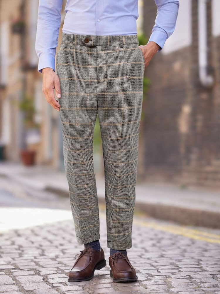 Grey Check Relaxed Tapered Nova Fides Formal Trousers - Image 1 of 10