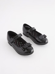 Black Patent Narrow Fit (E) School Leather Bow Mary Jane Shoes - Image 1 of 6