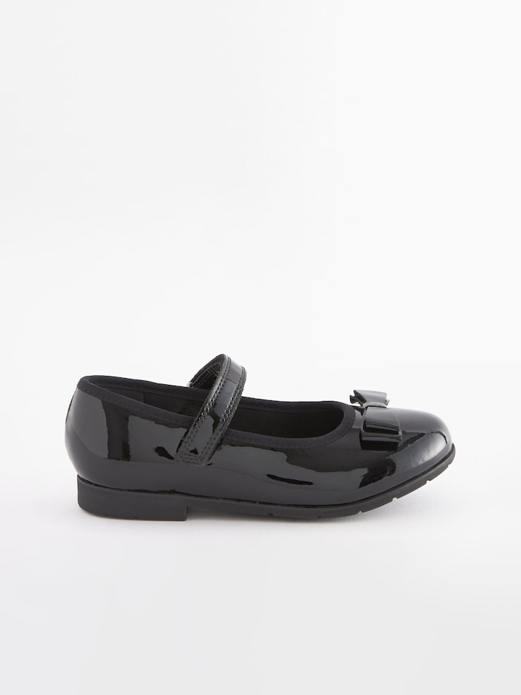 Black Patent Narrow Fit (E) School Leather Bow Mary Jane Shoes - Image 2 of 6