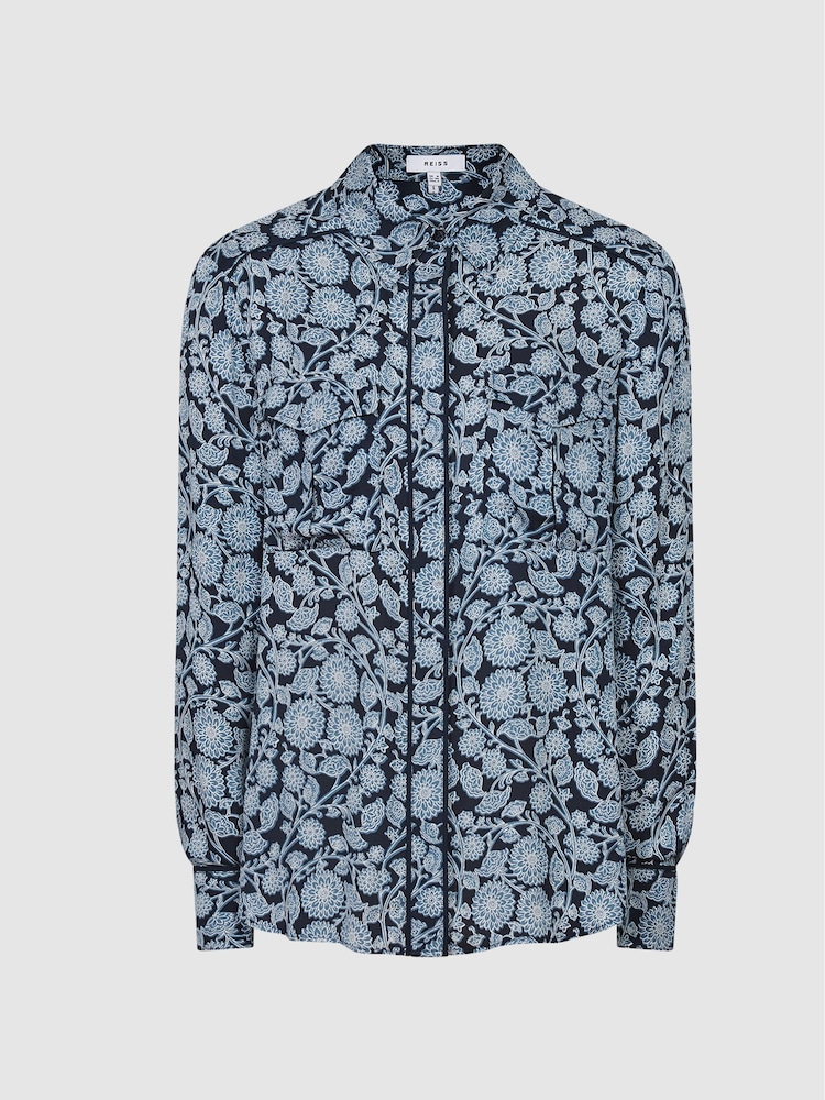 Reiss Blue Lizzy Floral Print Blouse - Image 2 of 6