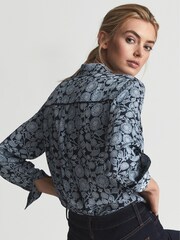 Reiss Blue Lizzy Floral Print Blouse - Image 5 of 6