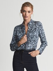 Reiss Blue Lizzy Floral Print Blouse - Image 6 of 6