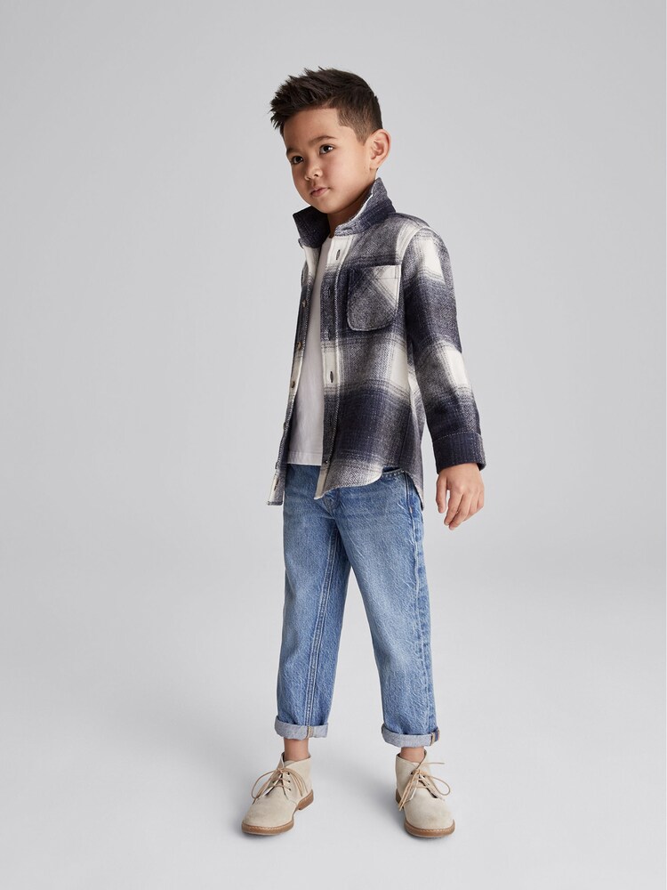 Reiss Navy Daytona Junior Brushed Check Overshirt - Image 1 of 6