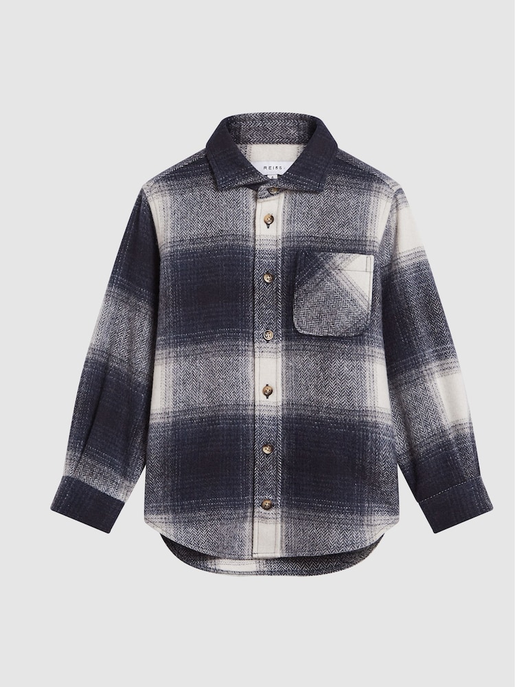 Reiss Navy Daytona Junior Brushed Check Overshirt - Image 2 of 6