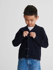 Reiss Navy Andrews 100% Merino Wool Cardigan - Image 1 of 7