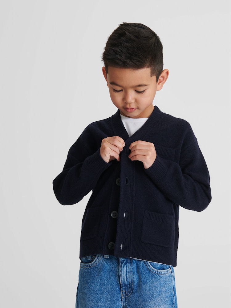 Reiss Navy Andrews 100% Merino Wool Cardigan - Image 1 of 7
