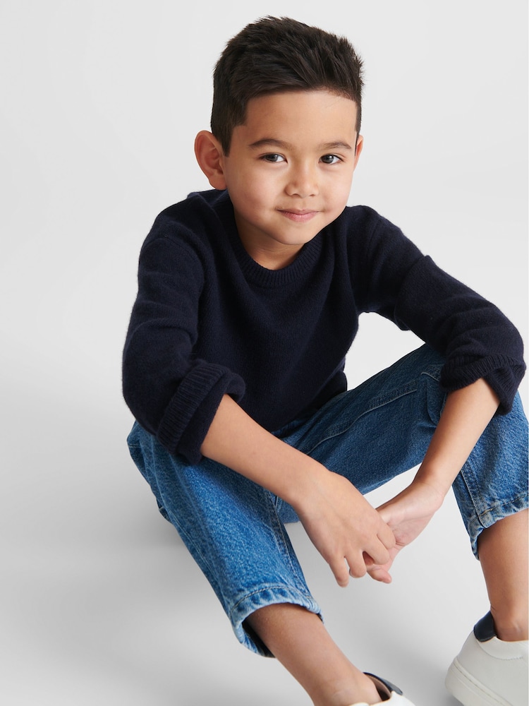 Reiss Navy Parks 100% Merino Wool Crew Neck Jumper - Image 1 of 6 Reiss Navy Parks 100% Merino Wool Crew Neck Jumper - Image 1 of 6