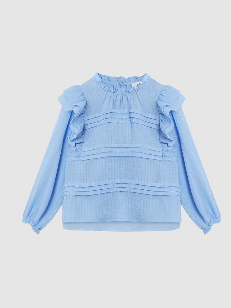 Reiss Blue River Jr Ruffle Shoulder Blouse - Image 2 of 6