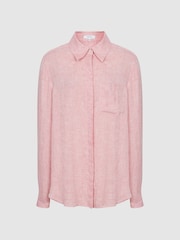 Reiss Pink Campbell Linen Long Sleeve Shirt - Image 2 of 6