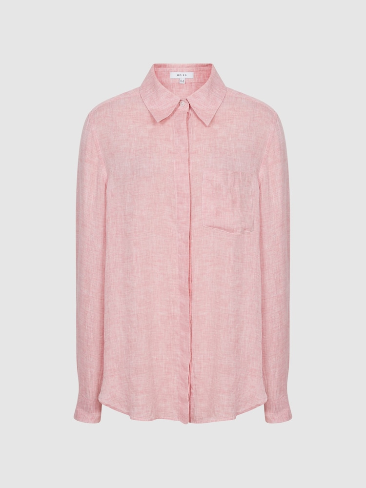 Reiss Pink Campbell Linen Long Sleeve Shirt - Image 2 of 6